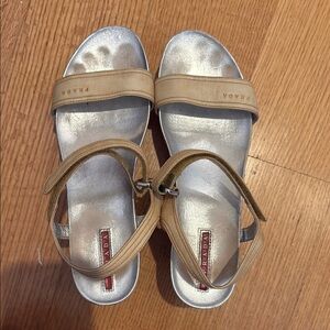 Prada Silver and Tan Sandals